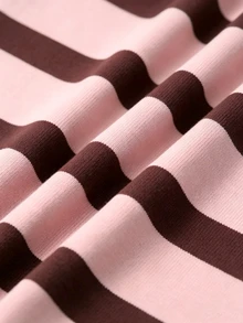 IslaSuriya Striped Letter Print Button Half Placket Long Sleeve Top - Pink - View 5