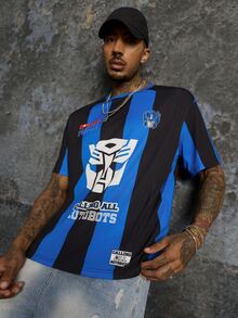 Transformers X SHEIN Men's Letter & Number Print Casual Daily Short Sleeve T-Shirt - BLUE AND BLACK - View 5