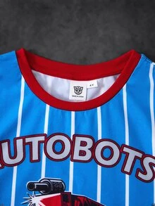 Transformers X SHEIN Young Boy Letter Cartoon Print Casual Daily Short Sleeve T-Shirt - Blue - View 4