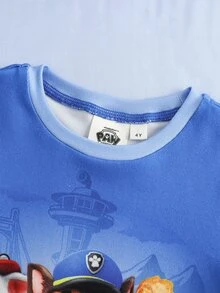 SHEIN | PAW Patrol 小男孩字母卡通印花長袖上衣與長褲休閒日常居家睡衣套裝 - 藍色 - 查看 3