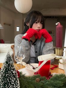 DAZY 女款拼色長袖秋冬韓風開襟羊毛衫 - 灰色 - 查看 11