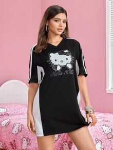HELLO KITTY AND FRIENDS | SHEIN Gaun Wanita Motif Kartun, Nyaman dan Minimalis - Hitam - View 4