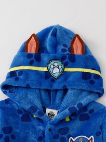 SHEIN | PAW Patrol 1件 秋冬男童聯名款可愛小狗爪印與3D耳朵刺繡貼布皇家藍法蘭絨抓絨連帽長袖睡衣，冬季款 - 寶藍色 - 查看 3