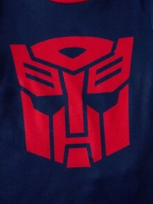 Transformers X SHEIN Young Boy Colorblock Short Sleeve Top And Long Pants Casual Daily Home Sleepwear Set - Black - View 4