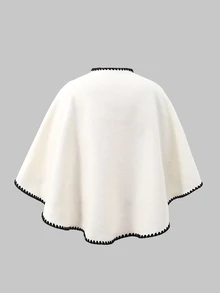 Tween Girl Vintage Fashion Shell Embroidery Shawl Collar Overcoat - Beige - View 2