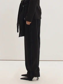 MUSEYN Black Woven Tassel Detail Suit Trousers Date Night Timeless Tailored Office New Season Fall - Black - View 3