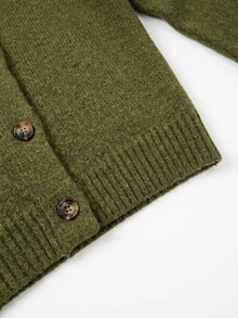 Grovea Plus Size Green Knit Cardigan Women's Round Neck Button Front Long Sleeve Loose Casual Knit Sweater Jacket Top Winter - Green - View 4