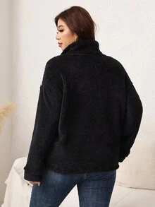 SHEIN LUNE Plus Size Fuzzy Warm Colorblock Crew Neck Pullover Sweatshirt - Multicolor - View 2