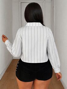 Maweii Plus Size Women Sexy Summer Asymmetrical Design Street Style Short Sleeve Half-Open Long Sleeve Shirt Fall - White - View 2