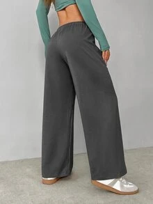 SHEIN PETITE Soft White Knitted Home Pants, Loose Pant - Flint Stone - View 2