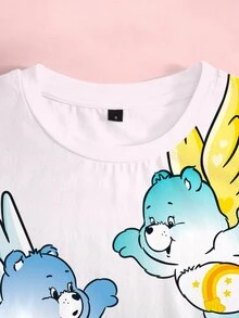 SHEIN X Care Bears 女款夏季休閒卡通印花修身短版T恤 - 白色 - 查看 5