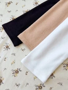 SHEIN Tween Girl Tween Girl Autumn/Winter New Casual Minimalist Comfortable Knit Fleece Solid Color Square Neck Long Sleeve T-Shirt 3pcs/Set - Multicolor - View 4