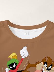 LOONEY TUNES X SHEIN Baby Boy Letter Cartoon Print Casual Daily Short Sleeve Top - White - View 3
