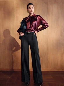 MOTF PREMIUM METAL BUCKLE DECOR SUIT PANTS - Black - View 5