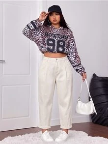 Firerie Plus Size Casual Versatile Solid Color Jeans - Khaki - View 5