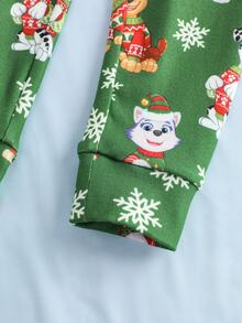SHEIN | PAW Patrol 小男孩卡通印花長袖上衣與內搭褲居家服套裝 - 綠色 - 查看 7