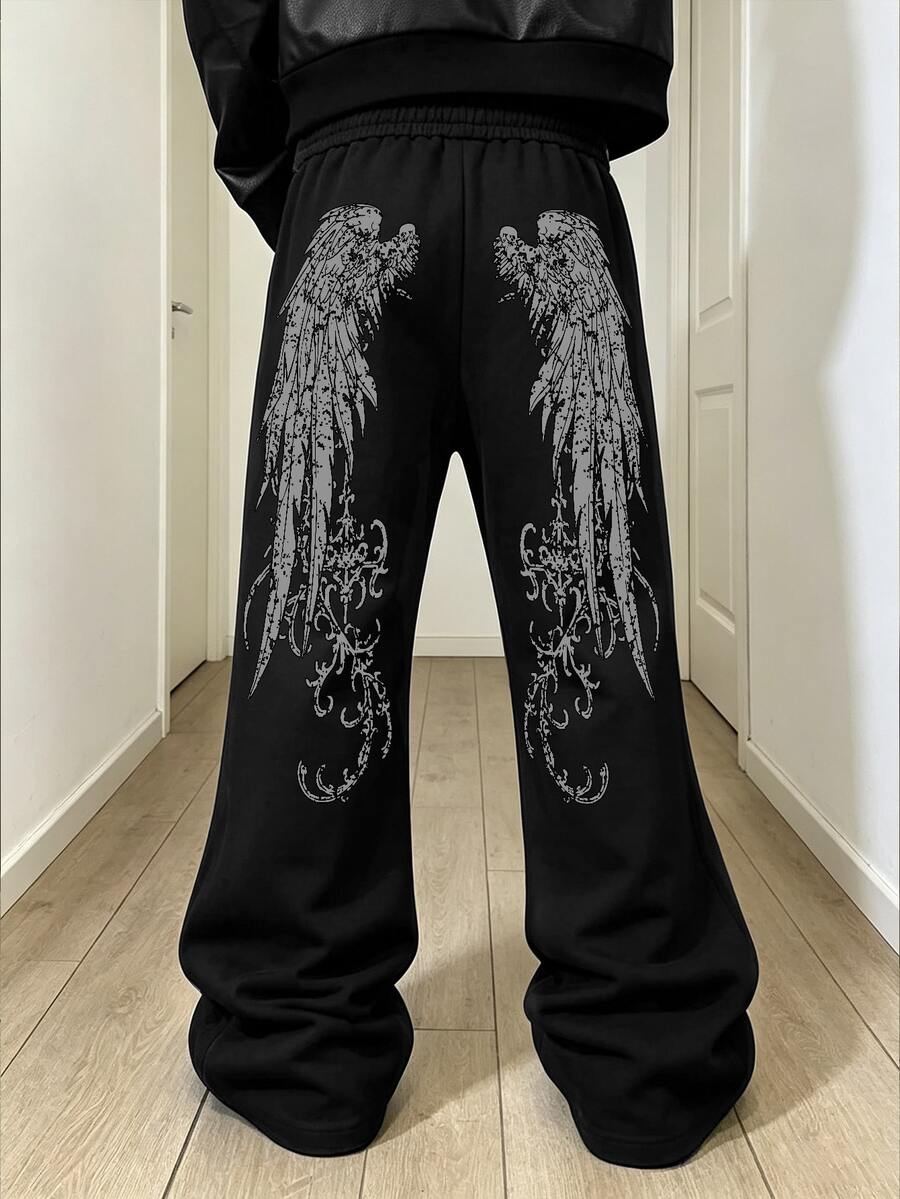STEELVANCE Men's Hip Hop Print Drawstring Waist Loose Sweatpants For Daily Wear - Black - View 1