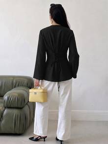 Solavon Women's Solid Color Casual Daily Wear Arabic Style Top - Black - View 2