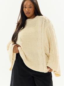 MUSERA Cream Knit Plus Size Baggy Sweater Jumper Casual Cool Basic Fall Winter Autumn - Khaki - View 1