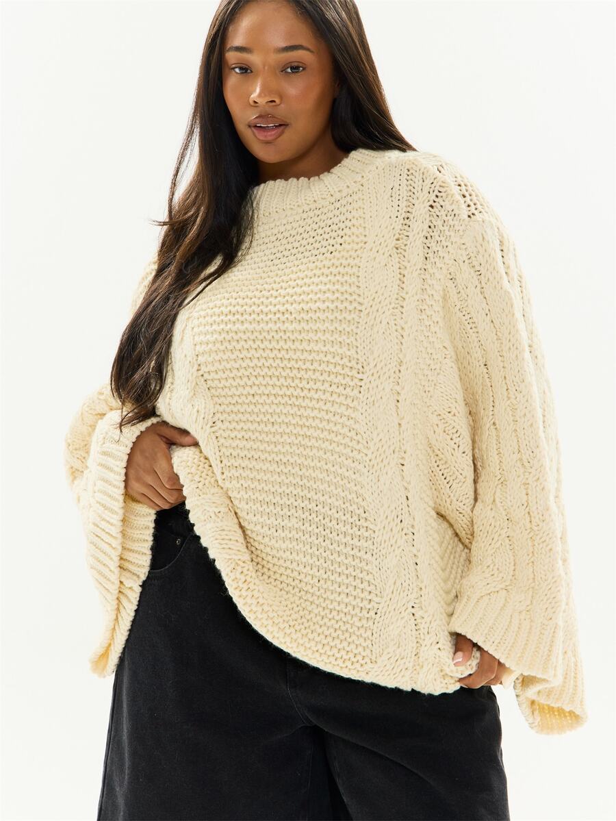 MUSERA Cream Knit Plus Size Baggy Sweater Jumper Casual Cool Basic Fall Winter Autumn - Khaki - View 1