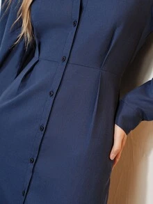 Aveloria Modichic Gaun Panjang Kasual Wanita Warna Polos untuk Sehari-hari di Musim Panas - Navy Blue - View 6