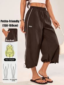 Vivamere Women's Striped Denim Capri Pants With Elastic Waist And Pockets - Coffee Brown - View 1