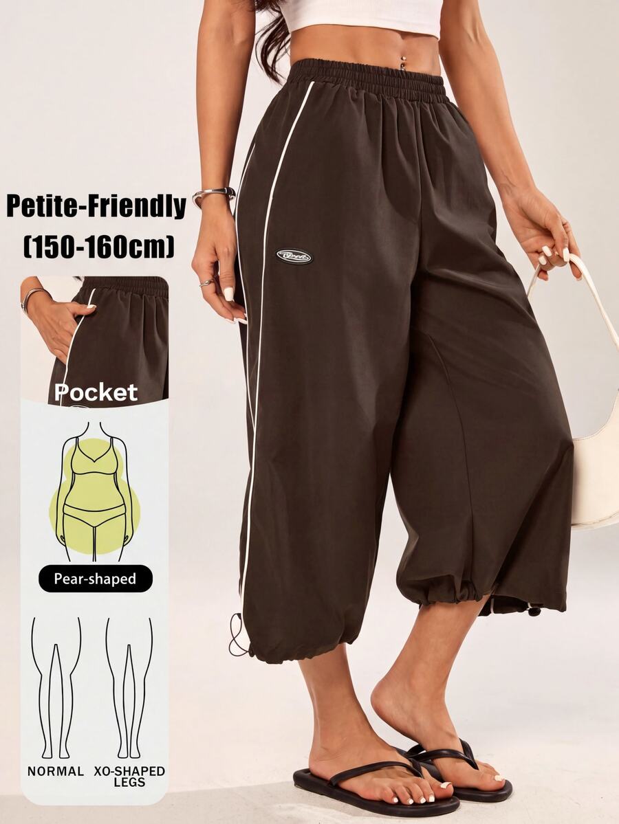 Vivamere Women's Striped Denim Capri Pants With Elastic Waist And Pockets - Coffee Brown - View 1