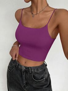 Allurite Metal Buckle Back Strap Padded Camisole Tank Top - Purple - View 5