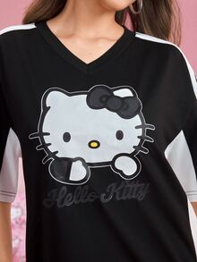 HELLO KITTY AND FRIENDS | SHEIN Gaun Wanita Motif Kartun, Nyaman dan Minimalis - Hitam - View 6