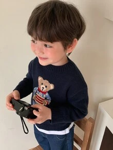 Dazy Kids Infant/Toddler (Boy) Round Neck Long Sleeve Autumn/Winter Korean Style Sweater - Blue - View 5