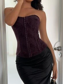 Aloruh Women's Chic Fall/Winter Violet Strapless Corset Top, Backless Crop Top, Tight Bustier, Mesh Knit, Club Wear, Night Out, Rave Party, Casual Sexy - Purple - View 7
