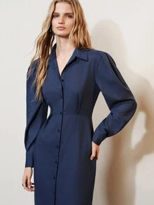 Aveloria Modichic Gaun Panjang Kasual Wanita Warna Polos untuk Sehari-hari di Musim Panas - Navy Blue - View 3