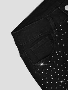 GlowEve Women's Sexy Button Rhinestone Flared Fashion Jeans - Black - View 5