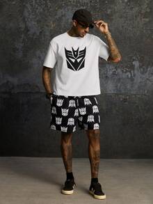 Transformers X SHEIN Men's Crew Neck Short Sleeve T-Shirt And Shorts Set Evergreen - Black and White - View 4
