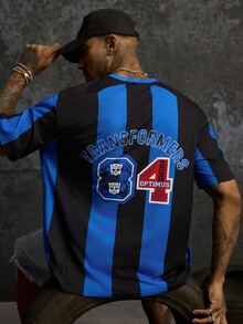 Transformers X SHEIN Men's Letter & Number Print Casual Daily Short Sleeve T-Shirt - BLUE AND BLACK - View 1