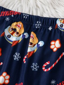 SHEIN | PAW Patrol 聖誕男孩聯名款修身睡衣套裝，可愛小狗與棒棒糖節日印花，柔軟舒適高彈薄款面料，長袖長褲 2 件式居家服 - 寶藍色 - 查看 5