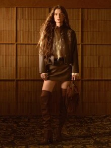 MOTF STUDIO WOMEN'S AUTUMN/WINTER VINTAGE MOTORCYCLE STYLE EMBROIDERED JACKET - Mocha Brown - View 6