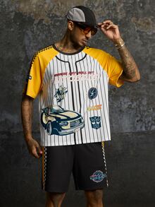 Transformers X SHEIN Men's Letter Print Short Sleeve T-Shirt And Shorts Casual Daily Outfit - White - View 2