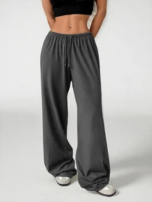 SHEIN PETITE Soft White Knitted Home Pants, Loose Pant - Flint Stone - View 4