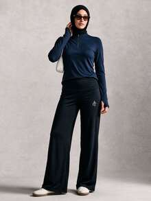 Activina Women's Ruched Waist Wide Leg Loose Athletic Pants - Black - View 6