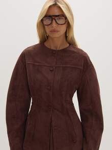 MUSEYN Brown Suede Cinched Blazer Timeless Date Night Tailored Office New Season Fall - Olive Green - View 5