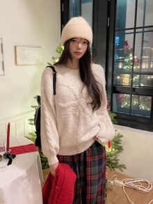DAZY Women's Round Neck Bowknot Long Sleeve Sweater, Autumn/Winter - Apricot - View 2