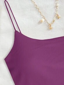Allurite Metal Buckle Back Strap Padded Camisole Tank Top - Purple - View 3