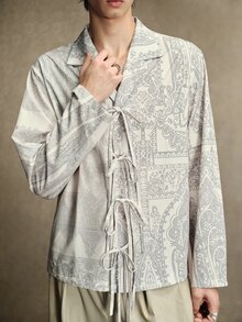 ROMWE MEN Men's Casual Versatile Long Sleeve Shirt For Daily Wear - Grey - View 2
