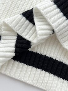 Elamini Women's Autumn/Winter Layering Contrast Color Cable Cable Knit Ribbed Slim Fit Cute Delicate Preppy Style Knit Sweater Vest Dress - White - View 7