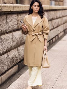 Yunfilé Women's Fashion Street Button Long Sleeve Lapel Coat - Khaki - View 1