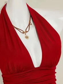 SHEIN ICON 萬聖節女款掛脖露背黑色娃娃裝背心上衣 - 紅色 - 查看 9