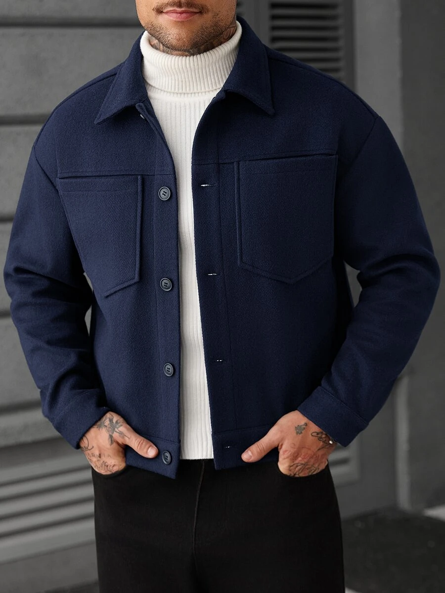 SLATEMANN Men's Single-Breasted Casual Versatile Daily Wear Overcoat - Navy Blue - View 1