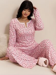 CovetEZ 大尺碼女款全印花長袖上衣與長褲休閒日常兩件套 - 彩色 - 查看 4