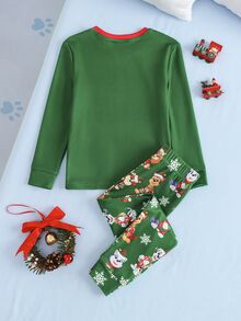 SHEIN | PAW Patrol 小男孩卡通印花長袖上衣與內搭褲居家服套裝 - 綠色 - 查看 2